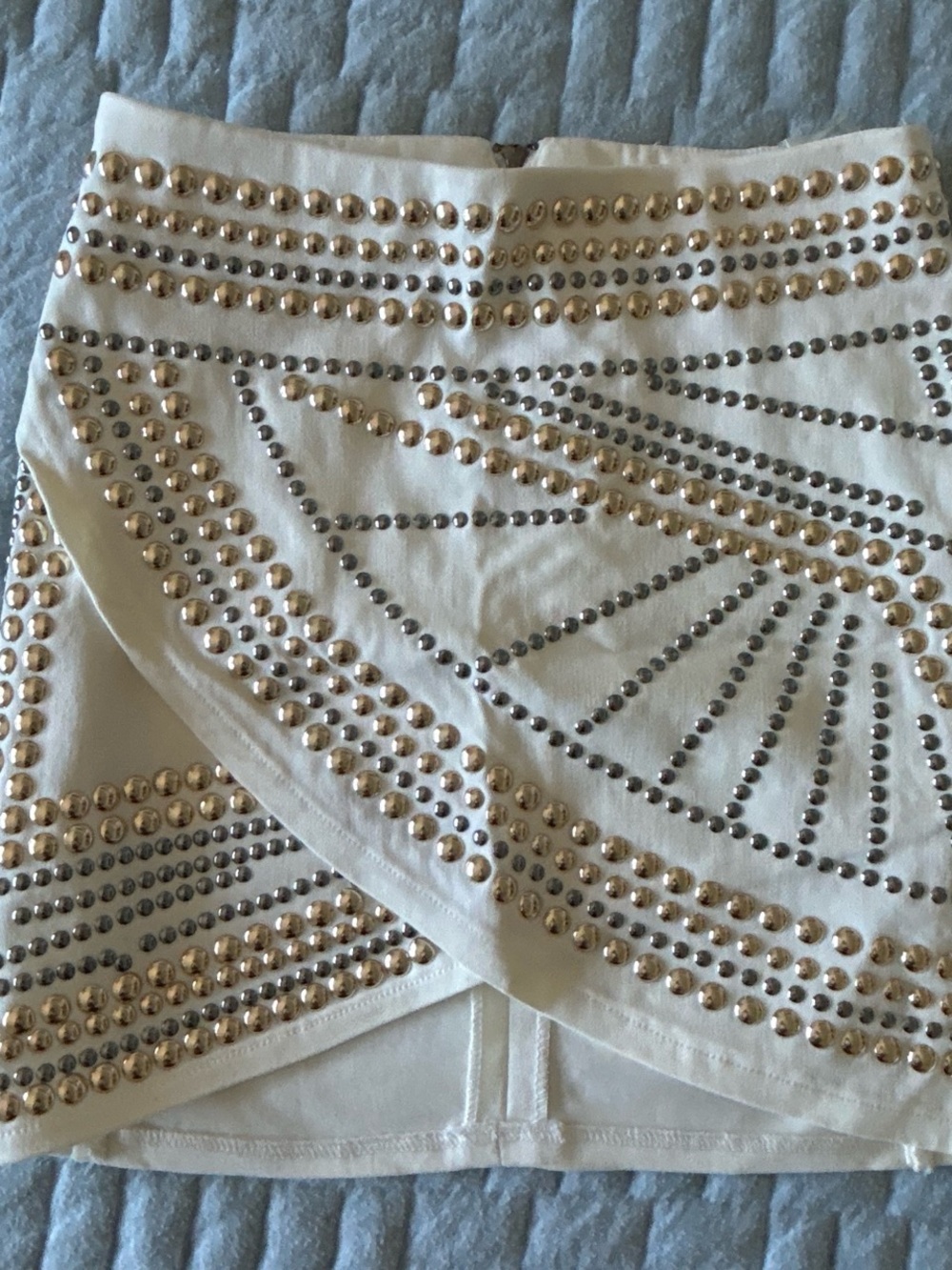 Embellished White Mini Skirt with Gold & Silver Studs